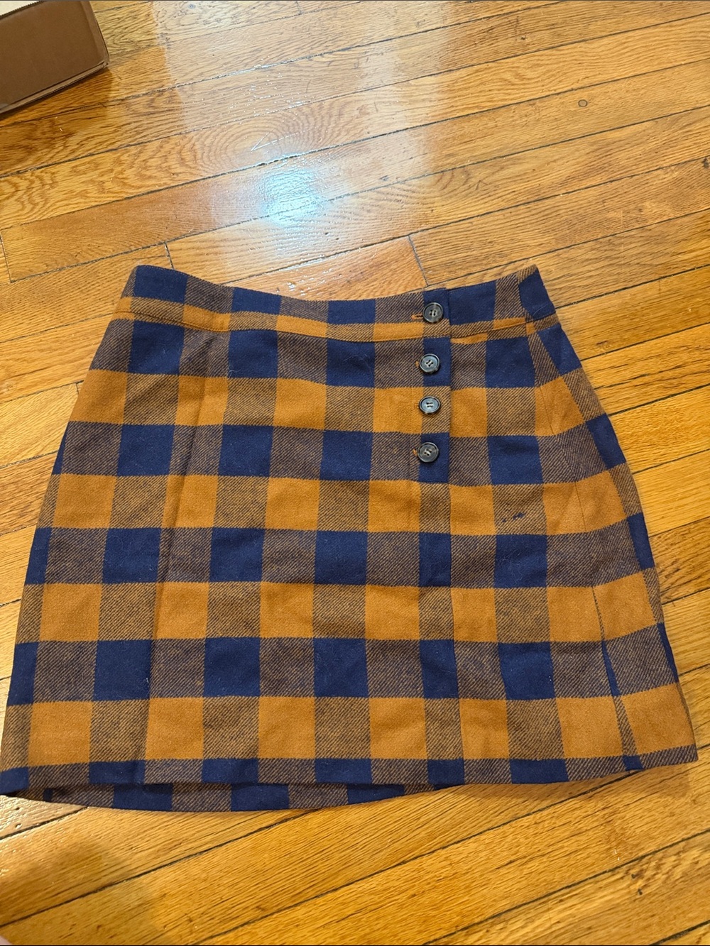Plaid A-Line Mini Skirt in Mustard and Navy